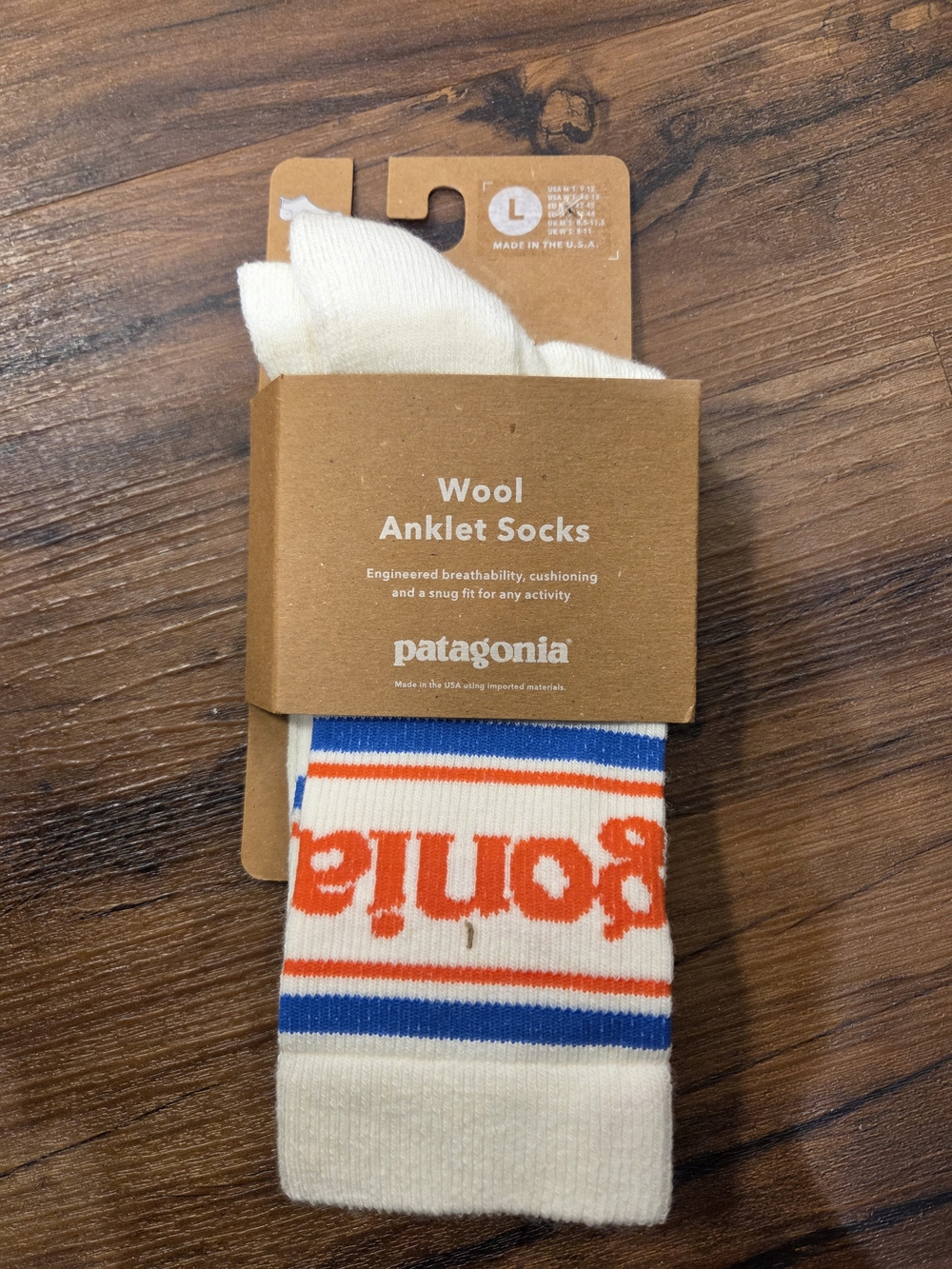 Patagonia Wool Crew Socks in Cream with Blue & Orange Accents